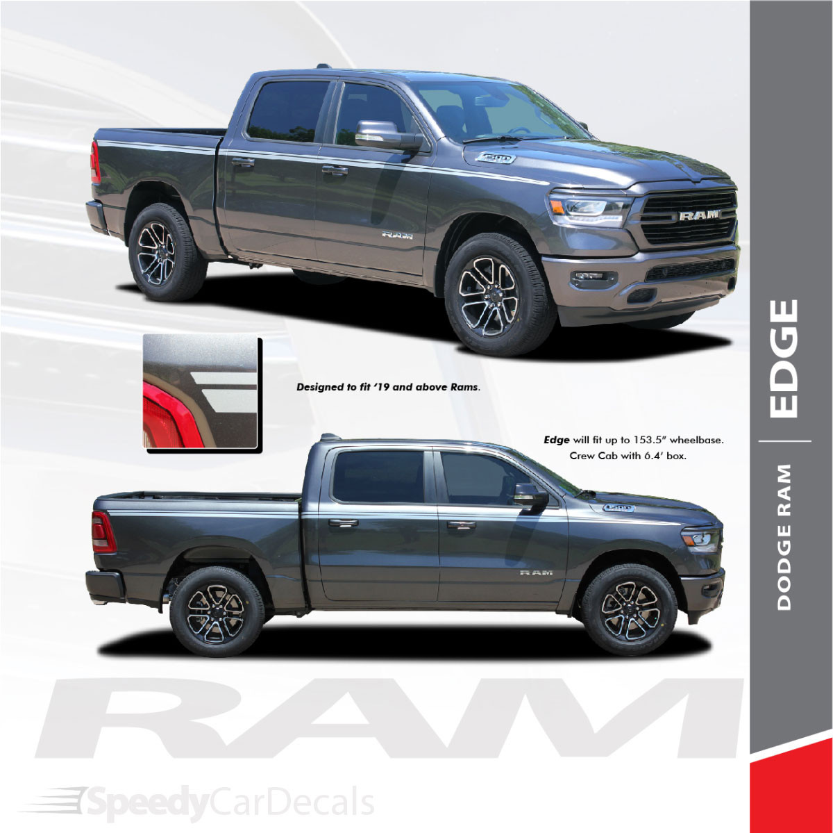 2019-2020 2021 2022 2023 2024 Dodge Ram 1500 EDGE Side Stripes Decals Vinyl Graphics